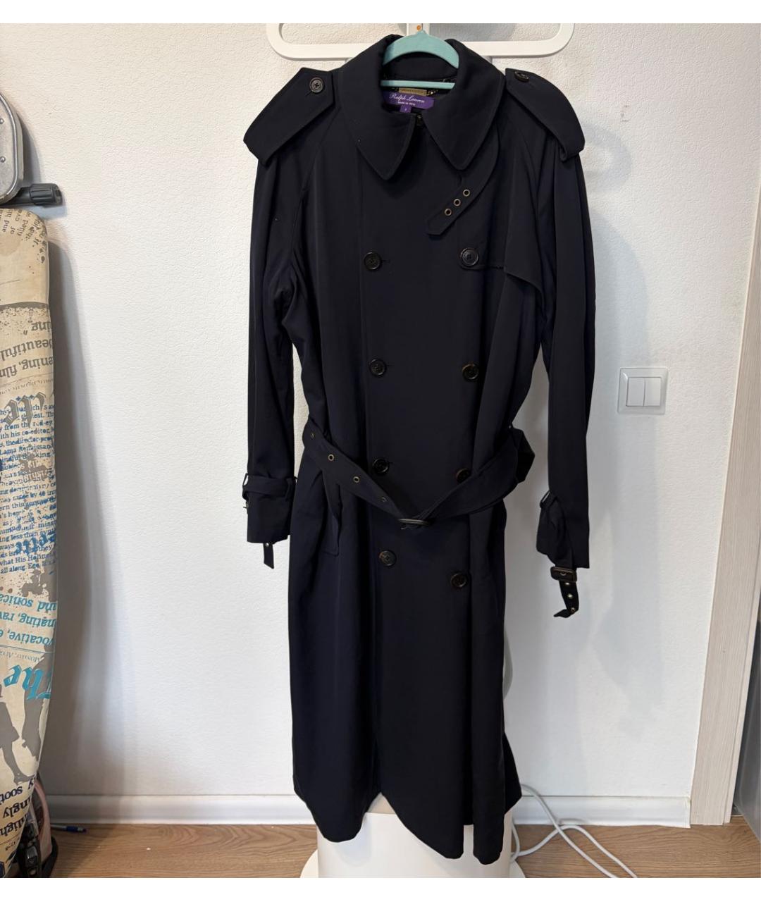 RALPH LAUREN PURPLE LABEL Темно-синий полиэстеровый тренч/плащ, фото 2