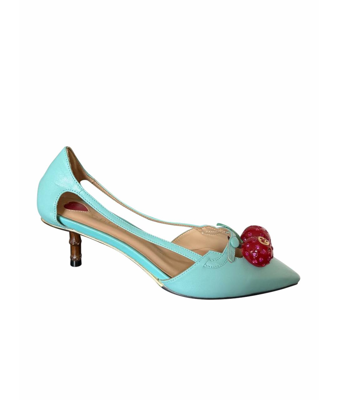 GUCCI Бирюзовые кожаные туфли, фото 1