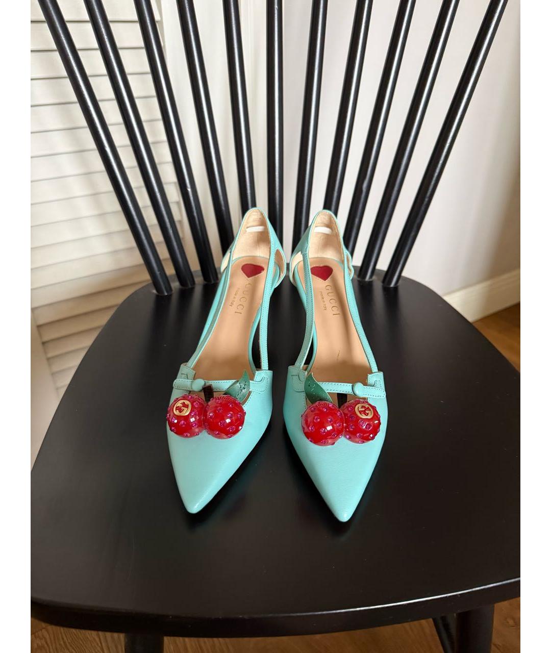 GUCCI Бирюзовые кожаные туфли, фото 2
