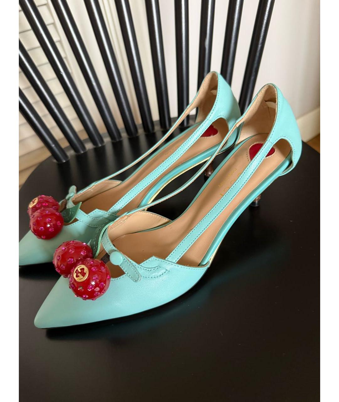 GUCCI Бирюзовые кожаные туфли, фото 4
