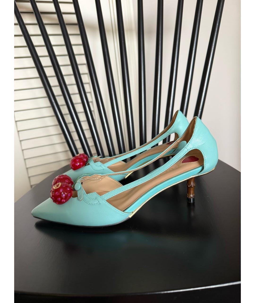 GUCCI Бирюзовые кожаные туфли, фото 8