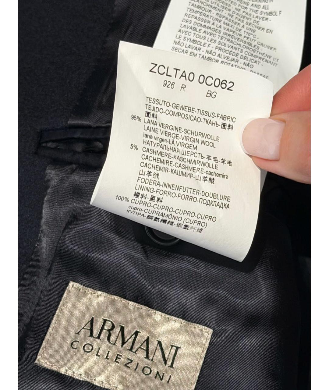 ARMANI COLLEZIONI Темно-синее шерстяное пальто, фото 7