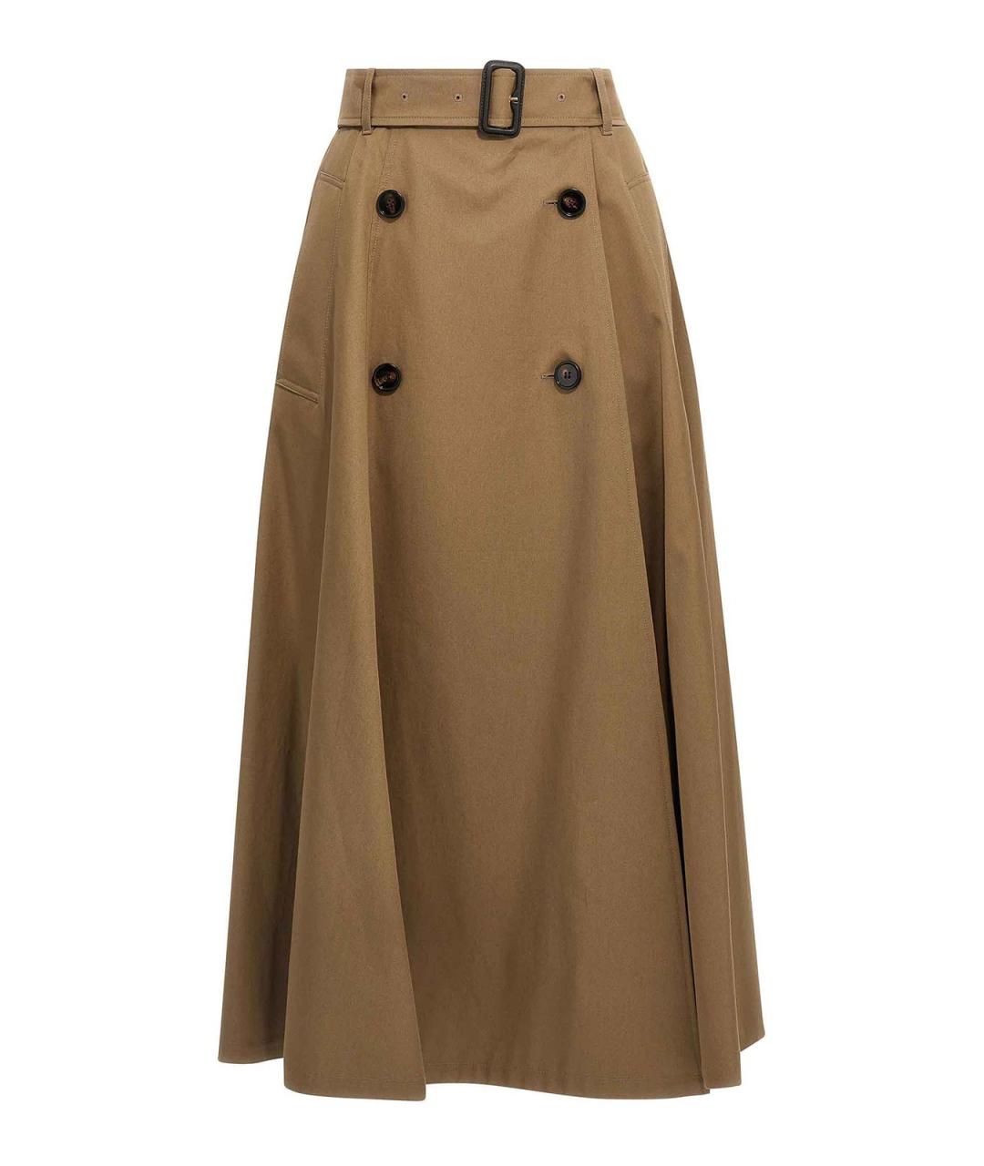 BURBERRY Коричневая хлопковая юбка миди, фото 1