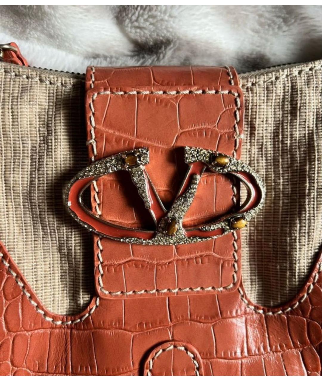 VALENTINO Оранжевая кожаная сумка через плечо, фото 4