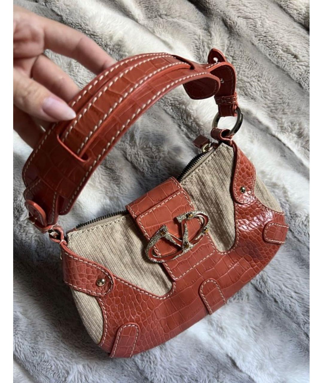 VALENTINO Оранжевая кожаная сумка через плечо, фото 3