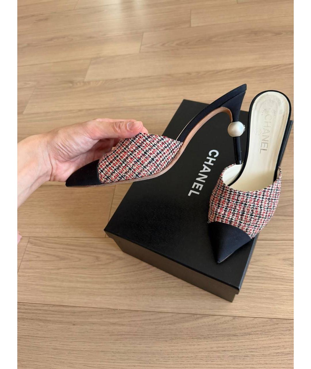 CHANEL Бордовые текстильные мюли, фото 3