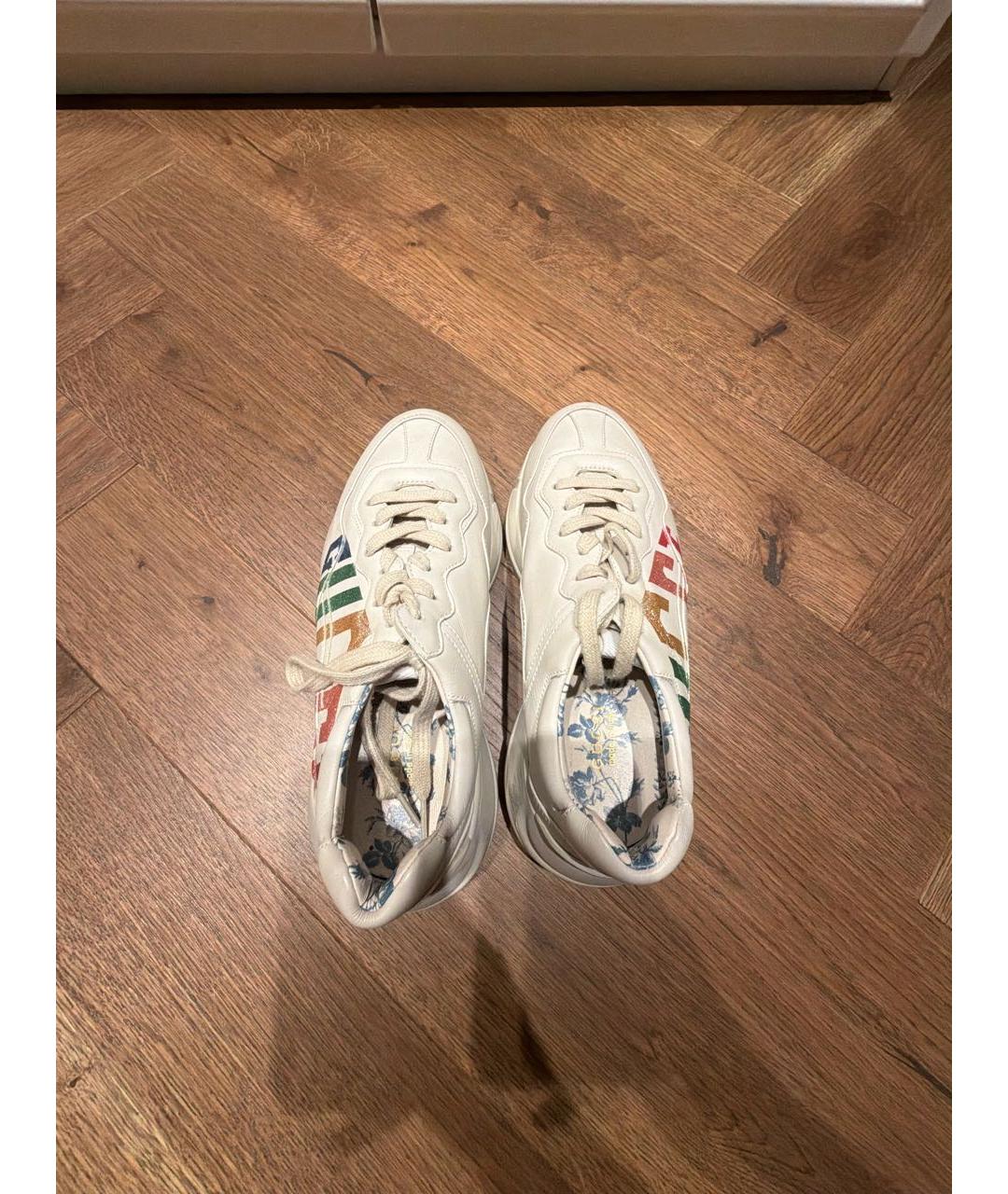 GUCCI Бежевые кожаные кроссовки, фото 3