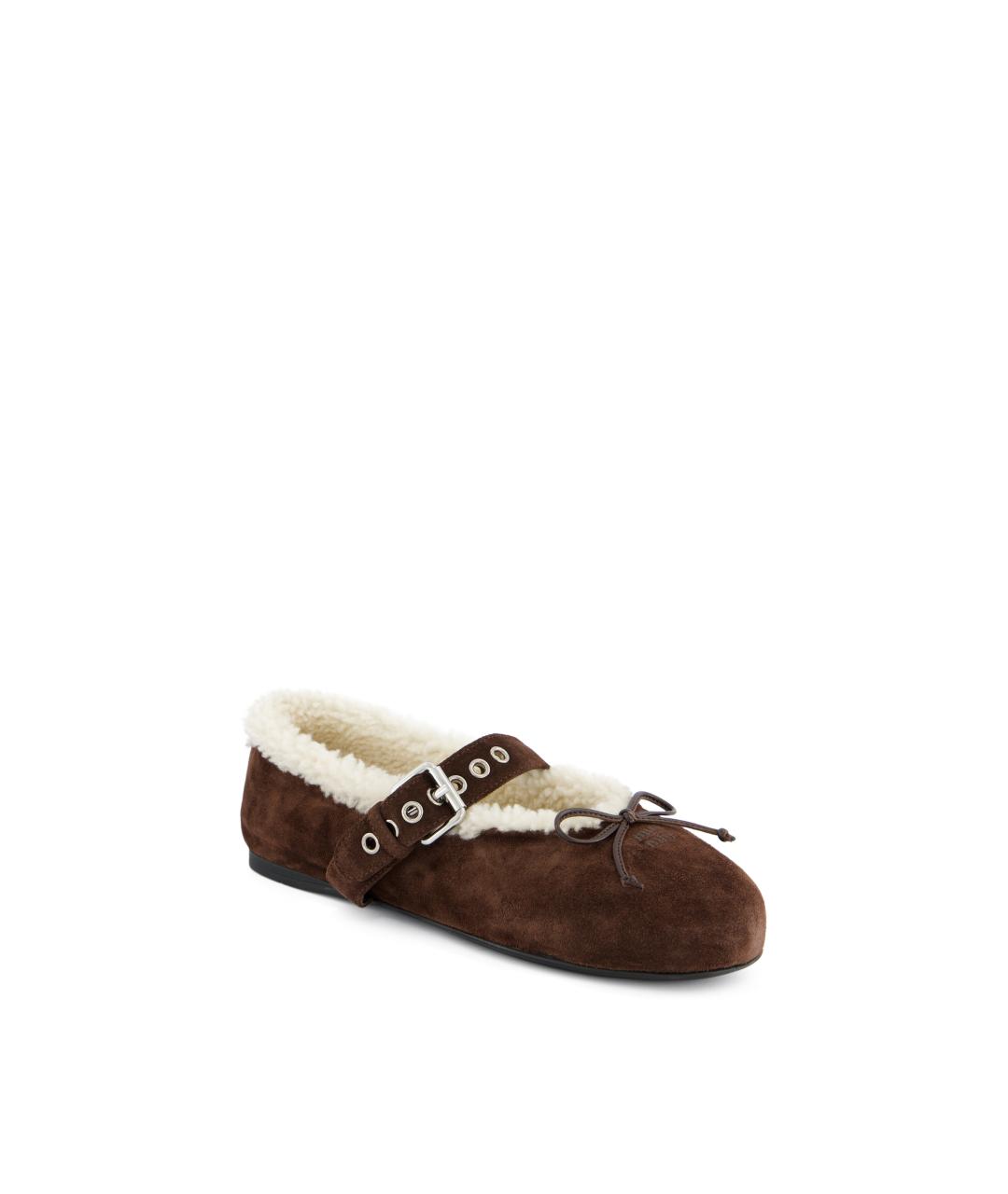 MIU MIU Коричневые кожаные балетки, фото 2