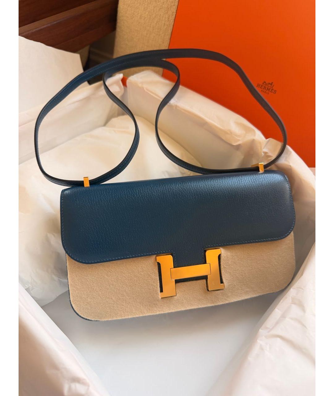 HERMES Темно-синяя кожаная сумка через плечо, фото 3