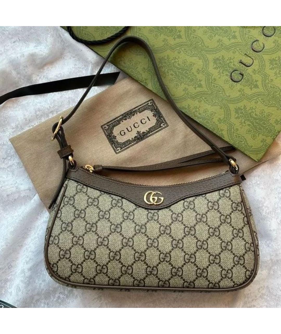 GUCCI Бежевая сумка через плечо из канвы, фото 7