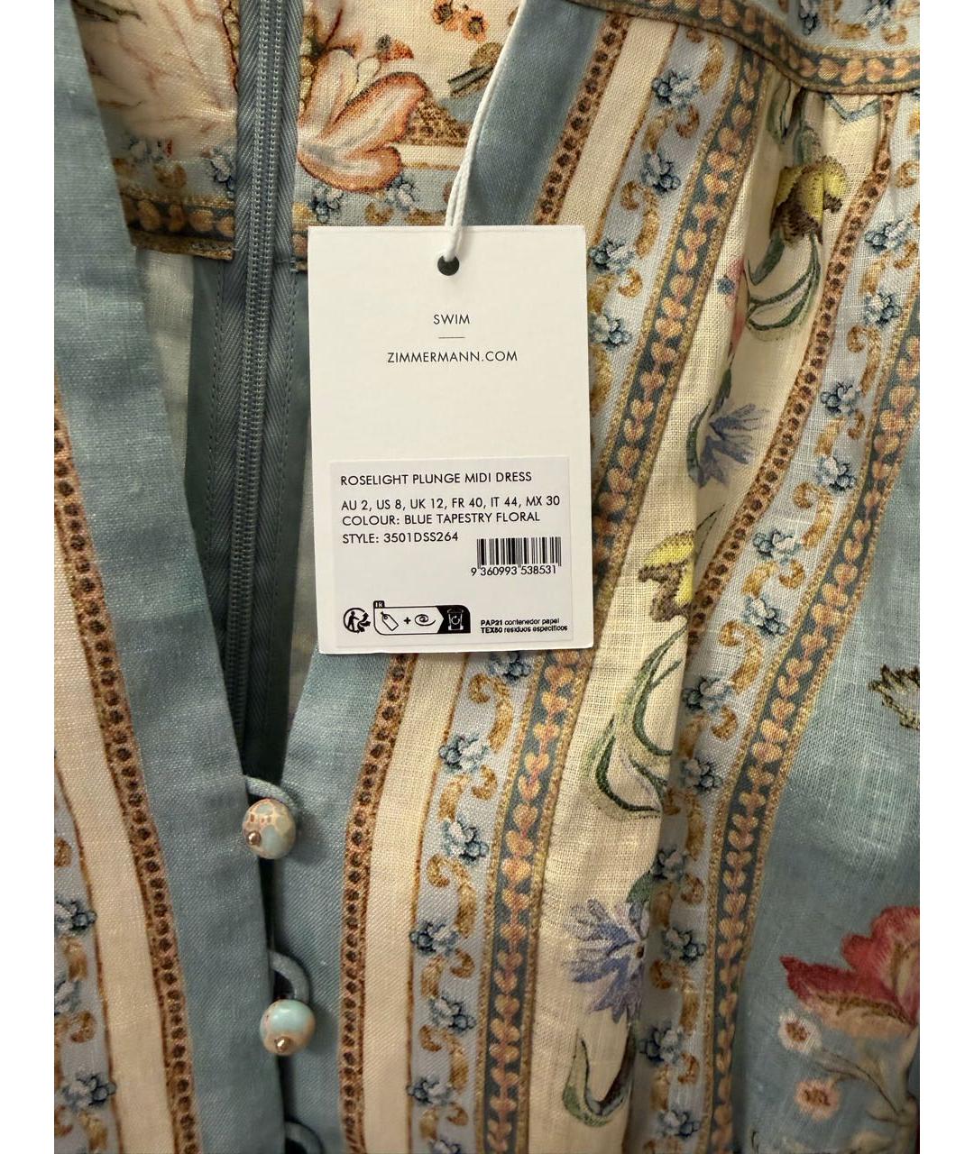 ZIMMERMANN Голубое льняное повседневное платье, фото 5