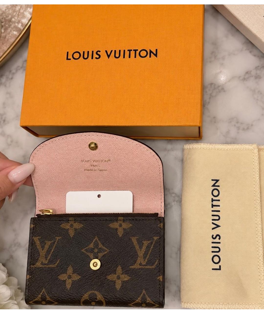 LOUIS VUITTON Розовый кожаный кошелек, фото 4