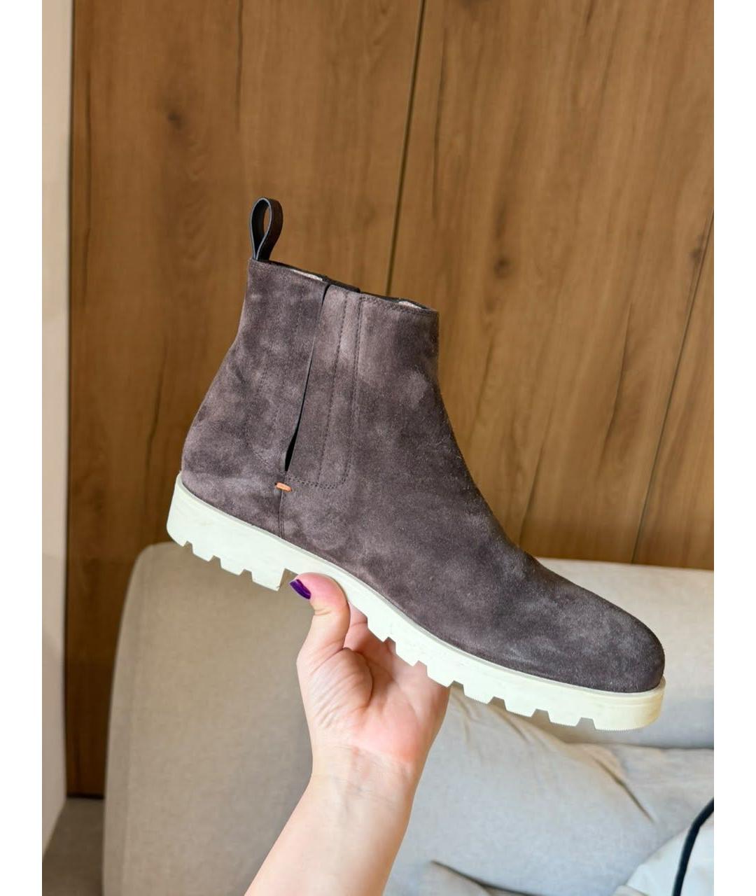 SANTONI Коричневые замшевые ботинки, фото 4