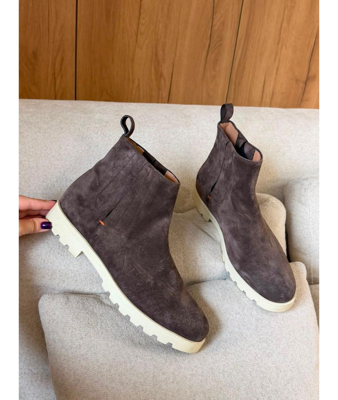 SANTONI Коричневые замшевые ботинки, фото 9