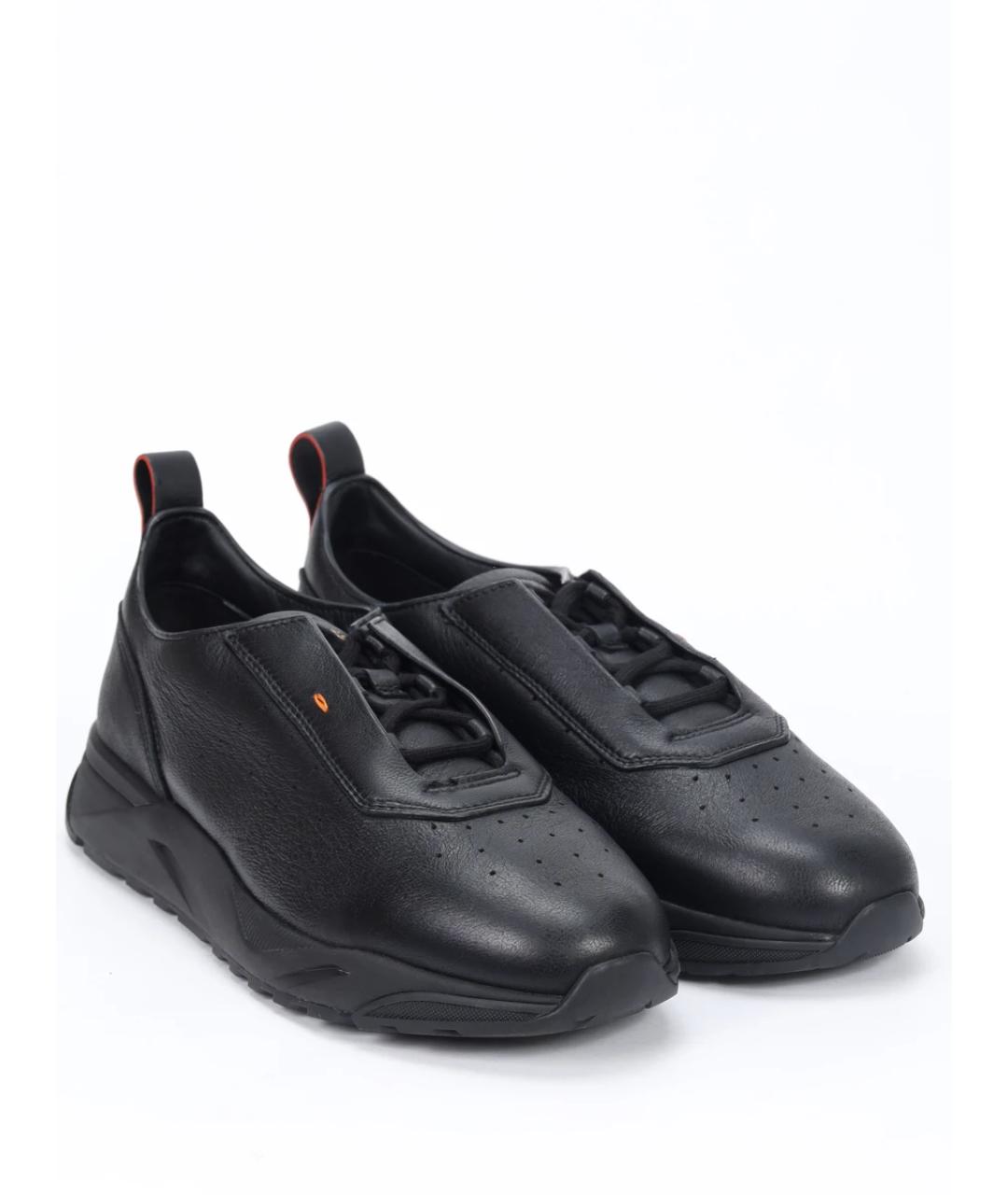 SANTONI Черные кожаные низкие кроссовки / кеды, фото 2
