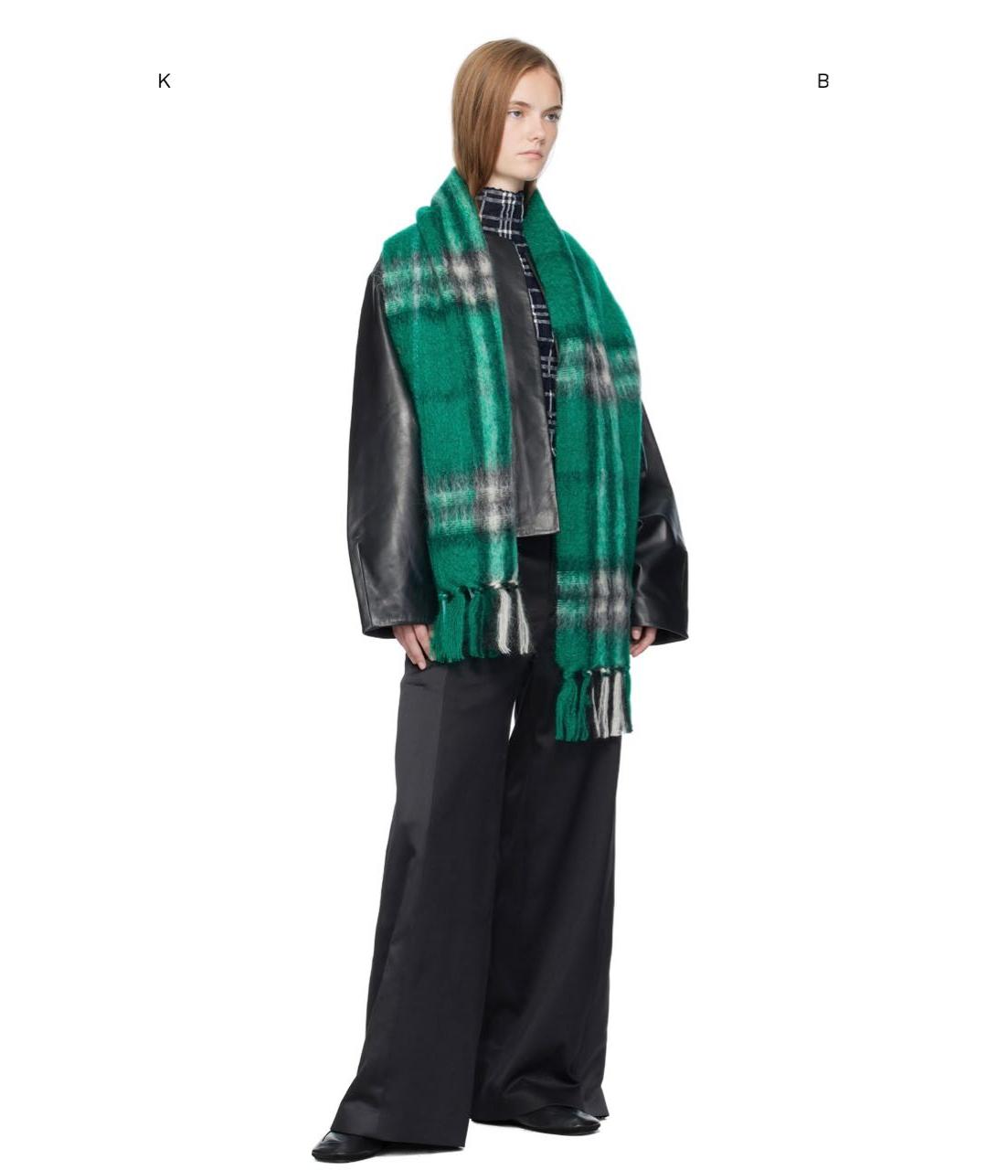 BURBERRY Зеленый шерстяной шарф, фото 7