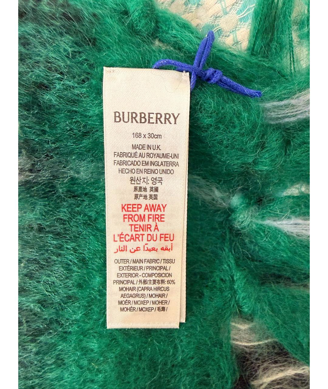BURBERRY Зеленый шерстяной шарф, фото 3