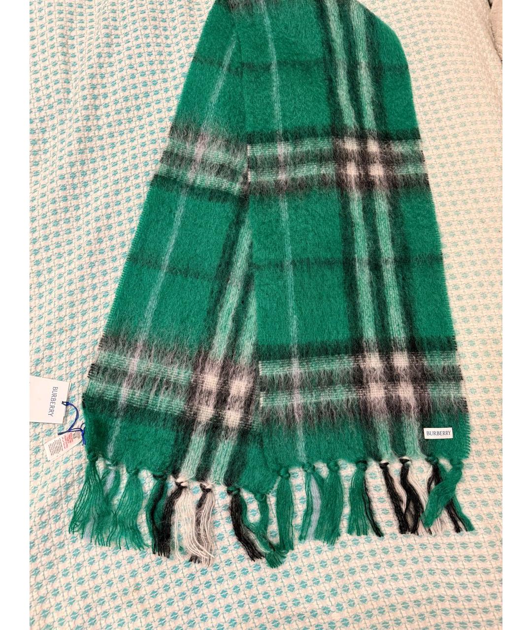 BURBERRY Зеленый шерстяной шарф, фото 5