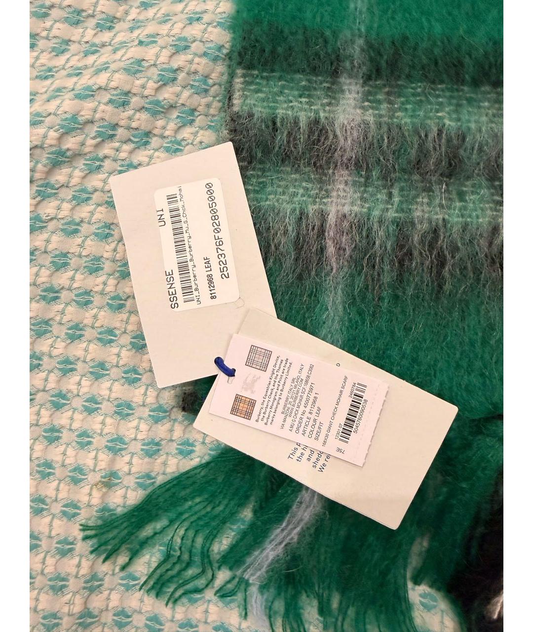 BURBERRY Зеленый шерстяной шарф, фото 8