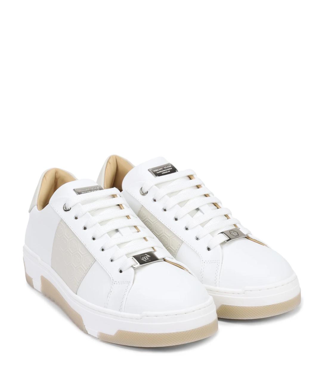 PHILIPP PLEIN Белые кожаные кеды, фото 2