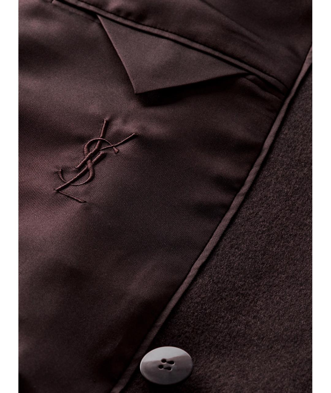 SAINT LAURENT Коричневое шерстяное пальто, фото 3