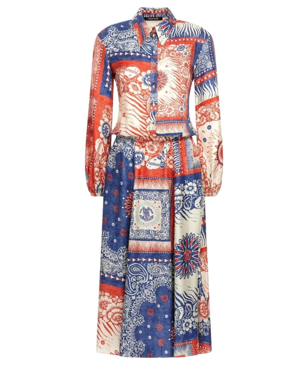 ROBERTO CAVALLI Синее шелковое коктейльное платье, фото 1