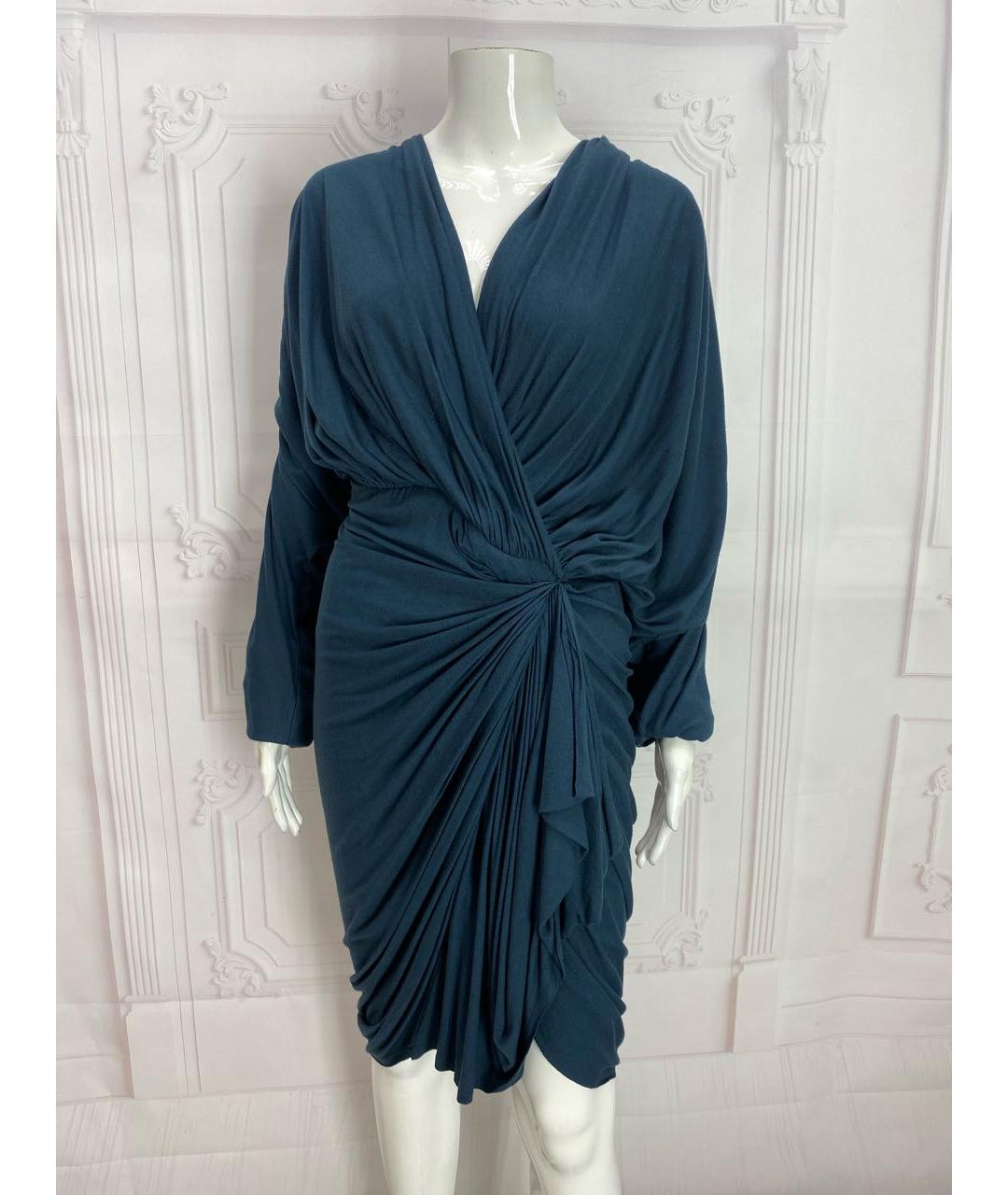 LANVIN Бирюзовое вискозное коктейльное платье, фото 4