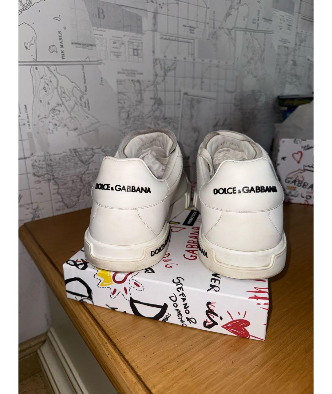 DOLCE&GABBANA Белые кожаные низкие кроссовки / кеды, фото 4