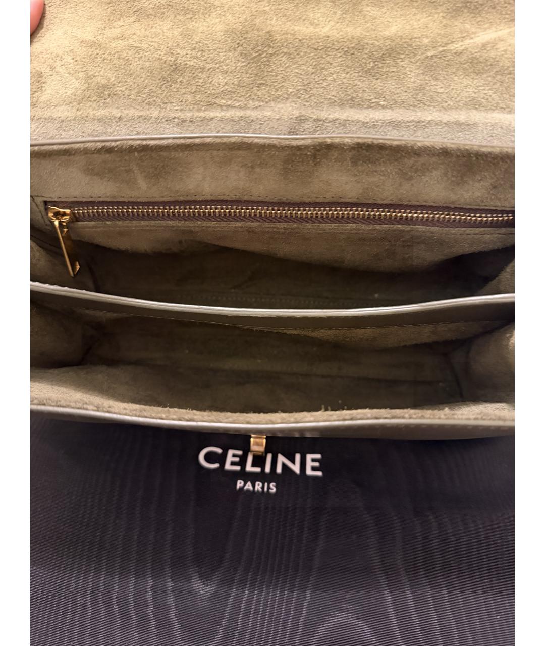 CELINE Хаки кожаная сумка через плечо, фото 6