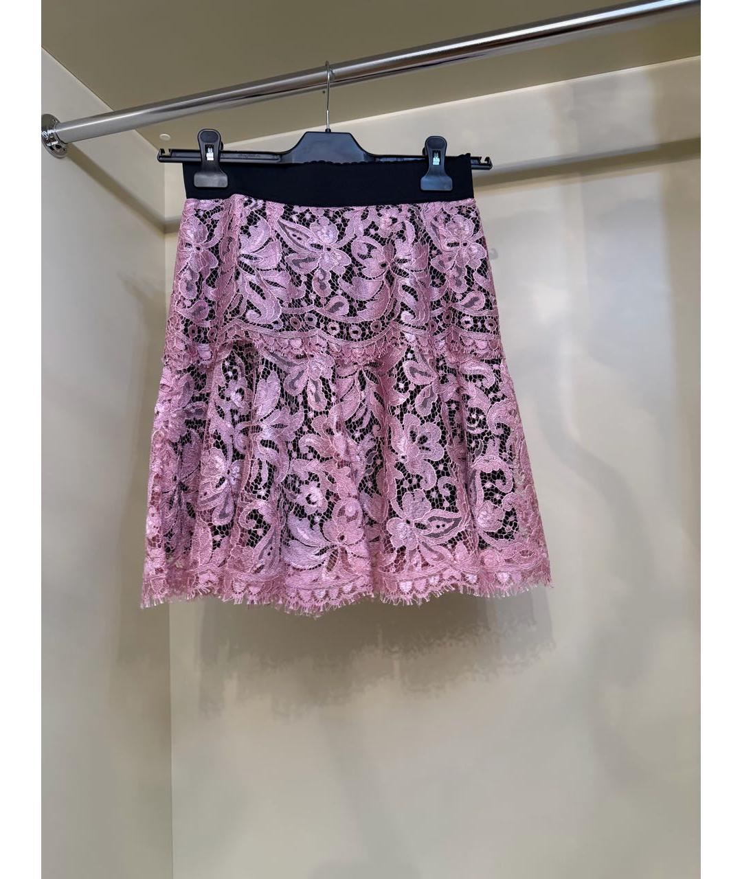DOLCE&GABBANA Розовая кружевная юбка мини, фото 5
