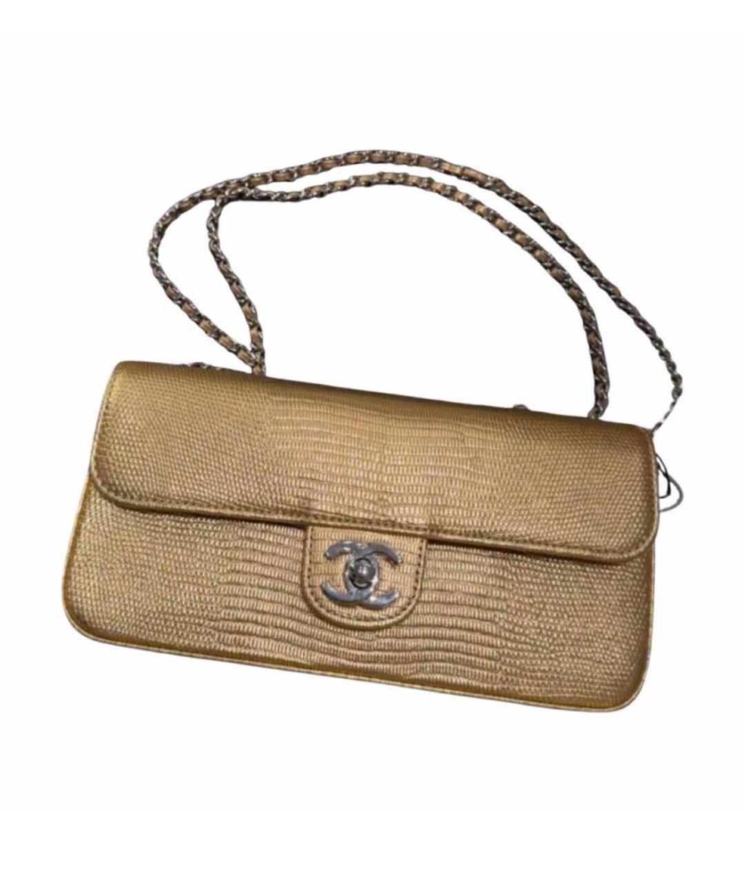 CHANEL Золотая кожаная сумка через плечо, фото 5