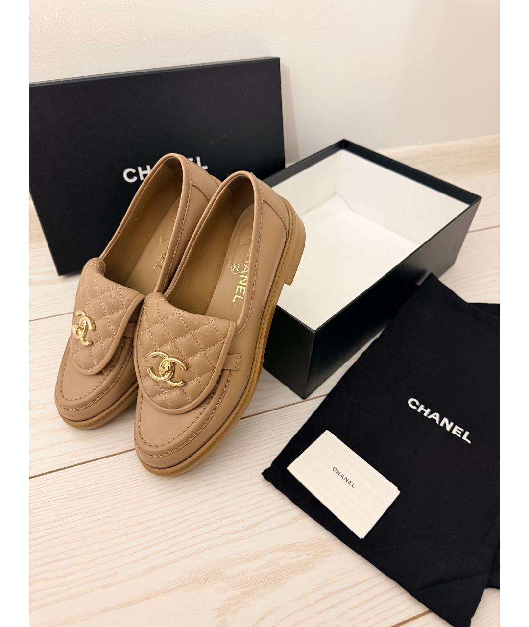 CHANEL Бежевые кожаные лоферы, фото 5