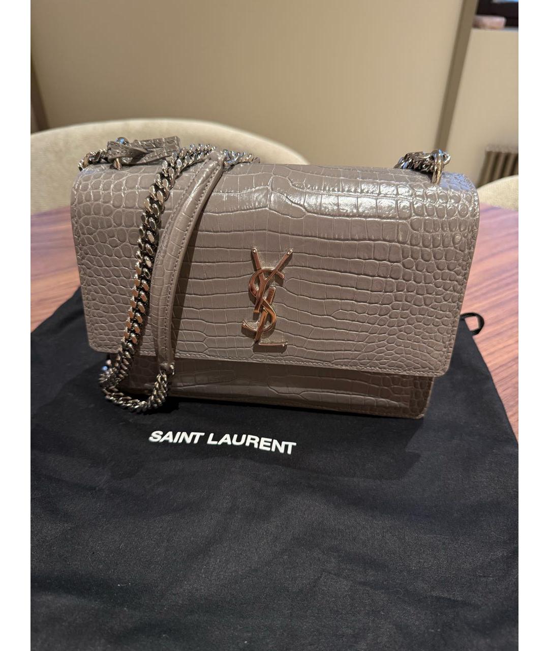 SAINT LAURENT Серая кожаная сумка через плечо, фото 4