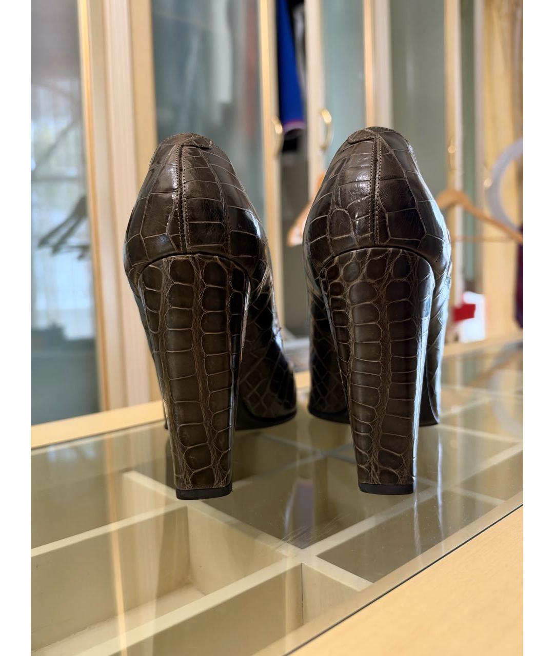 HERMES Антрацитовые туфли из кожи крокодила, фото 3
