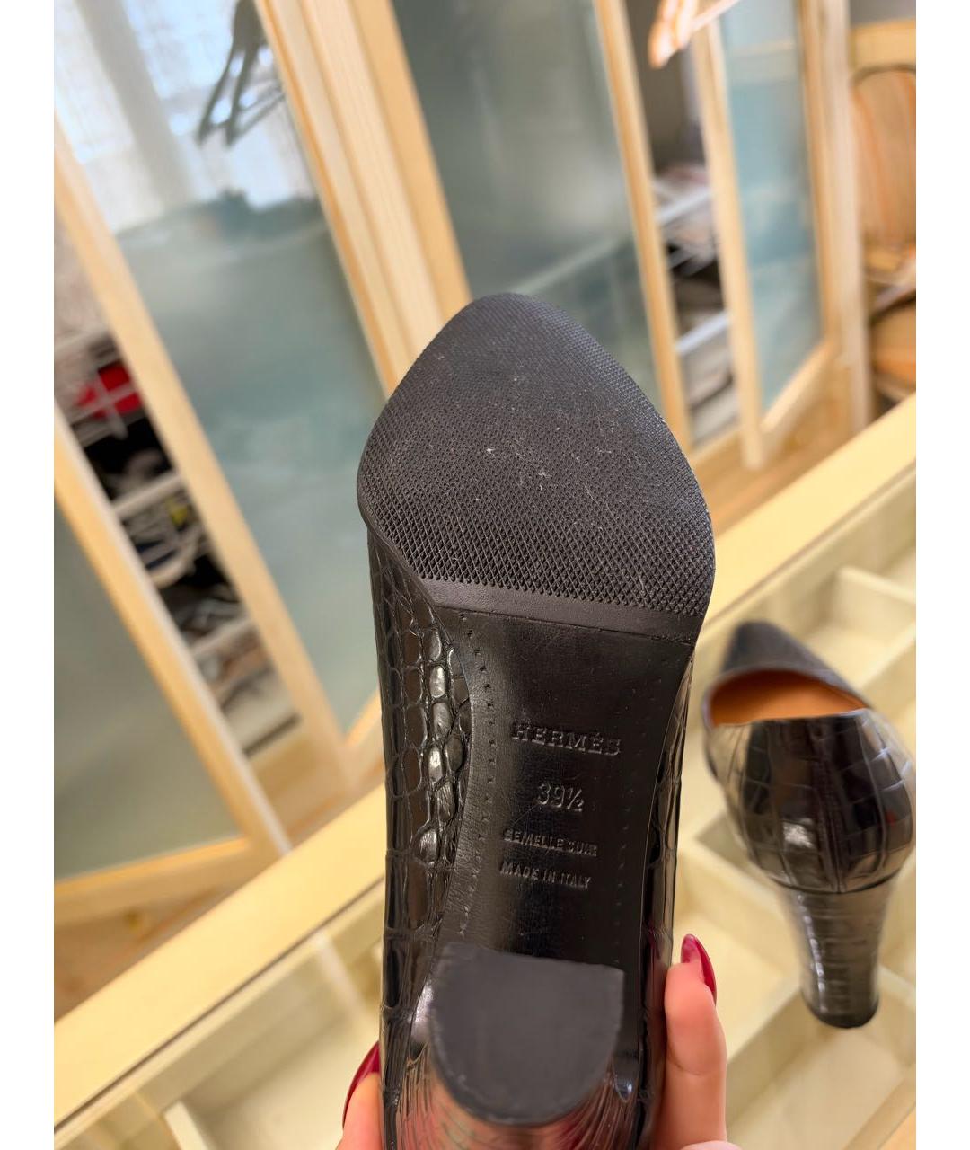 HERMES Черные туфли из кожи крокодила, фото 5
