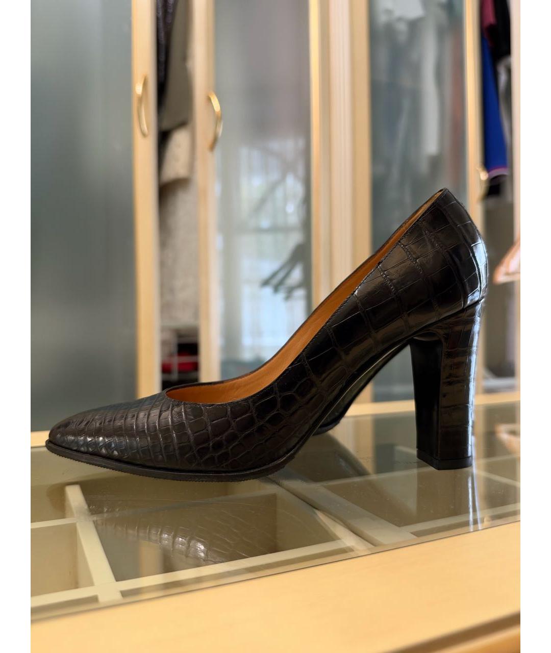 HERMES Черные туфли из кожи крокодила, фото 6