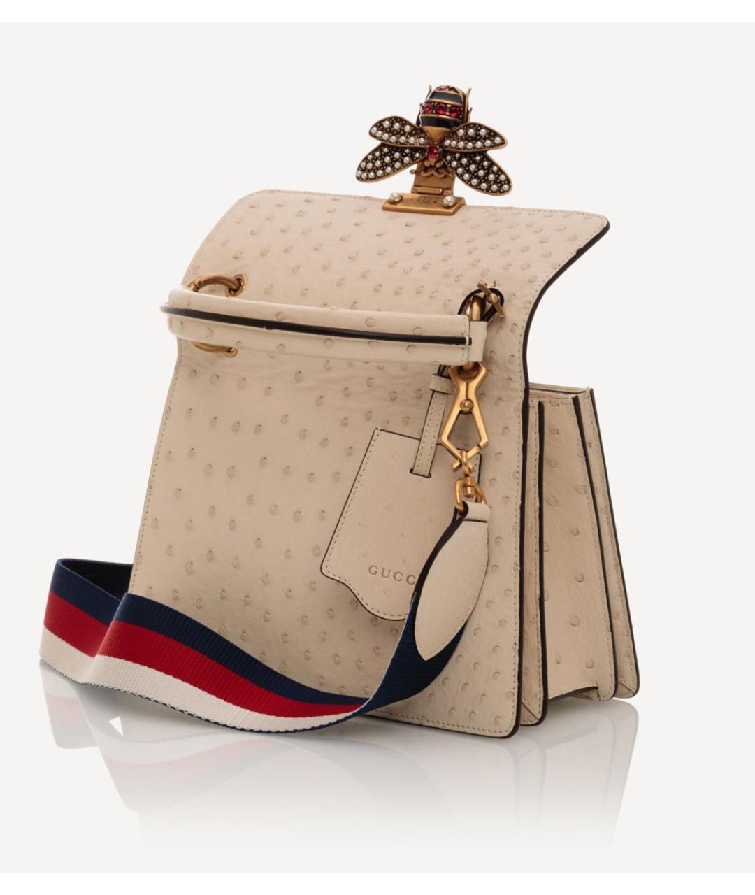 GUCCI Бежевая сумка через плечо из кожи страуса, фото 3