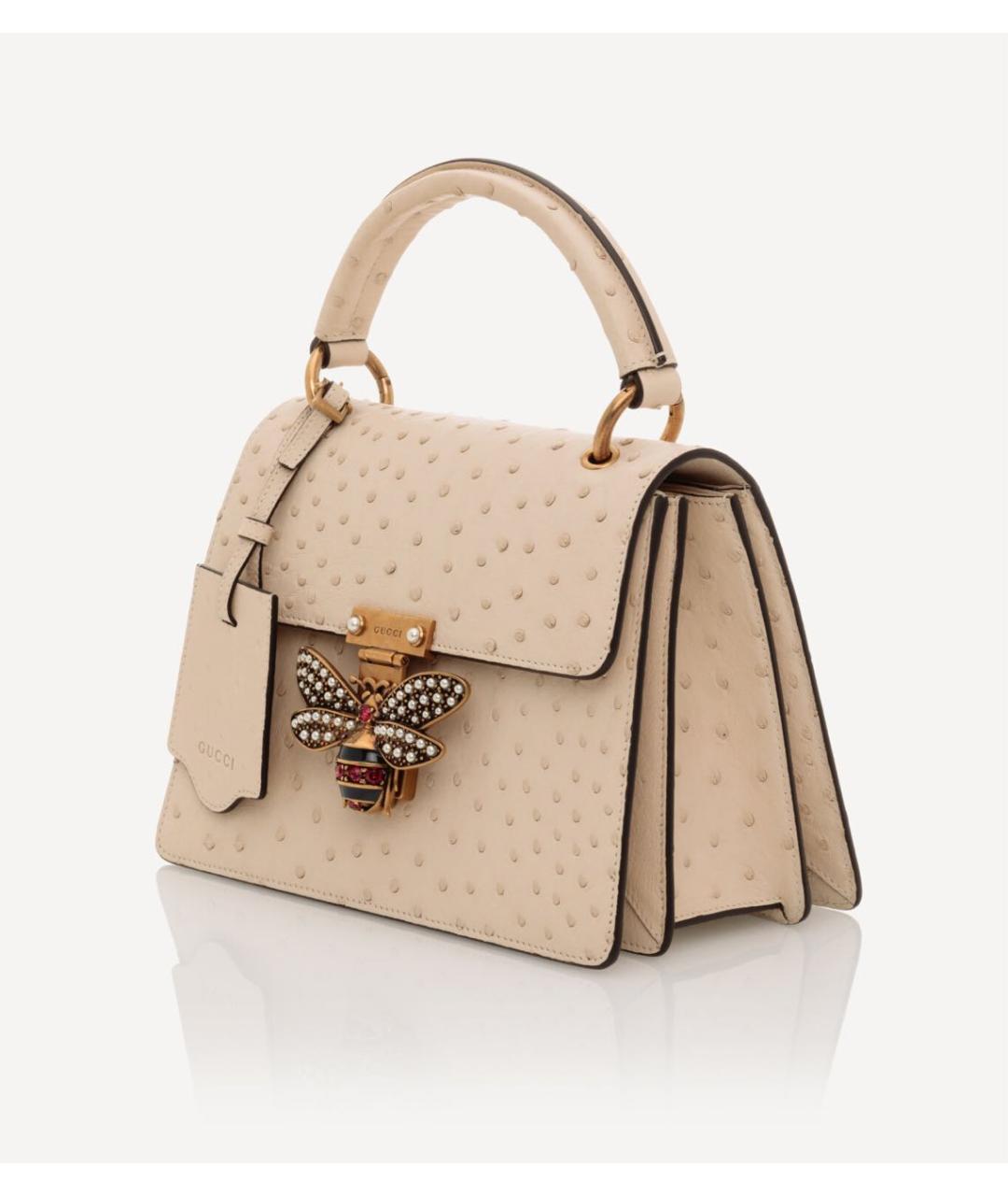 GUCCI Бежевая сумка через плечо из кожи страуса, фото 2