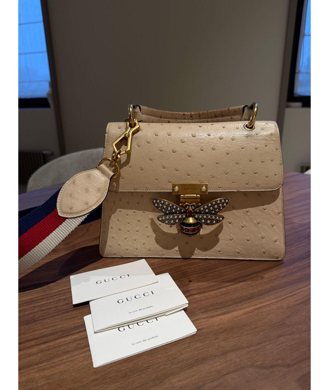 GUCCI Бежевая сумка через плечо из кожи страуса, фото 4