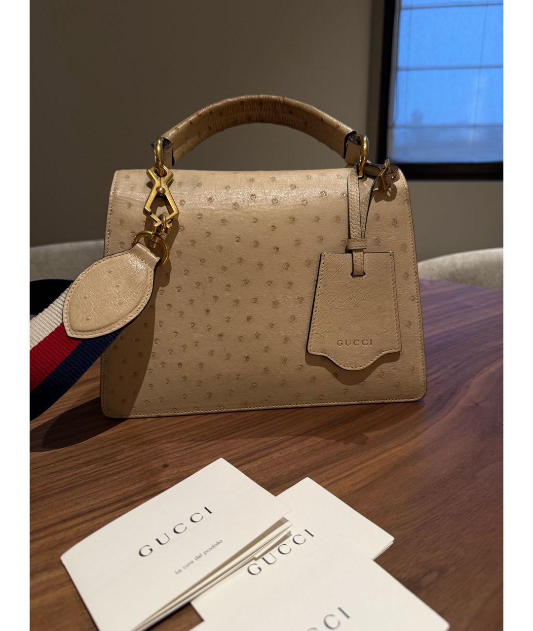 GUCCI Бежевая сумка через плечо из кожи страуса, фото 5