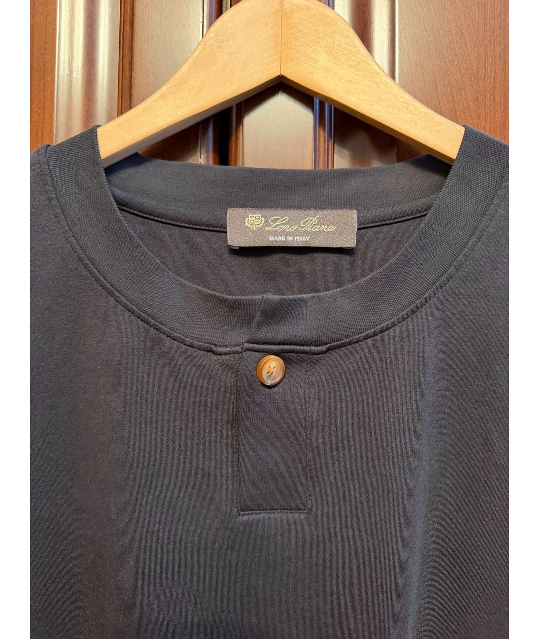 LORO PIANA Черная хлопковая футболка, фото 7