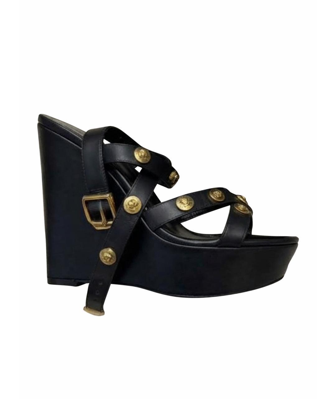 VERSACE Черные кожаные босоножки, фото 1