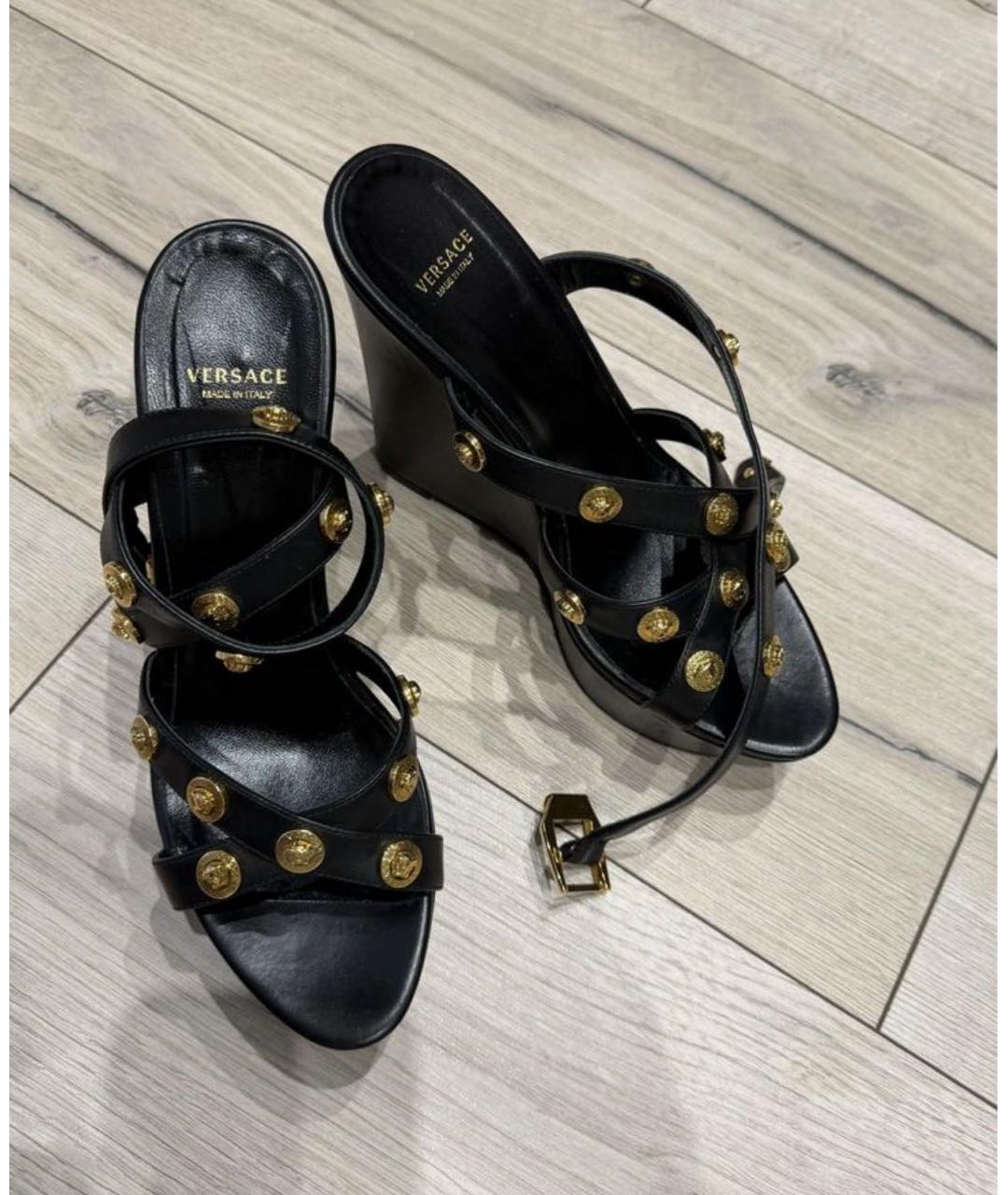 VERSACE Черные кожаные босоножки, фото 2
