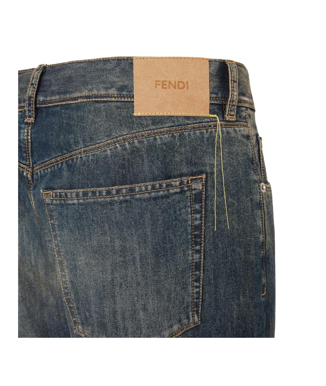 FENDI Синие хлопковые прямые джинсы, фото 3