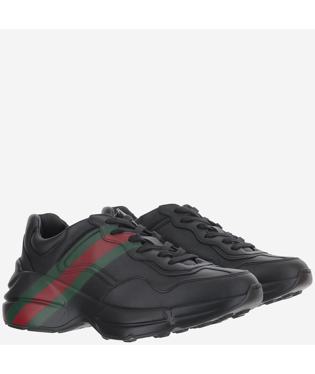 GUCCI Черные кожаные низкие кроссовки / кеды, фото 3