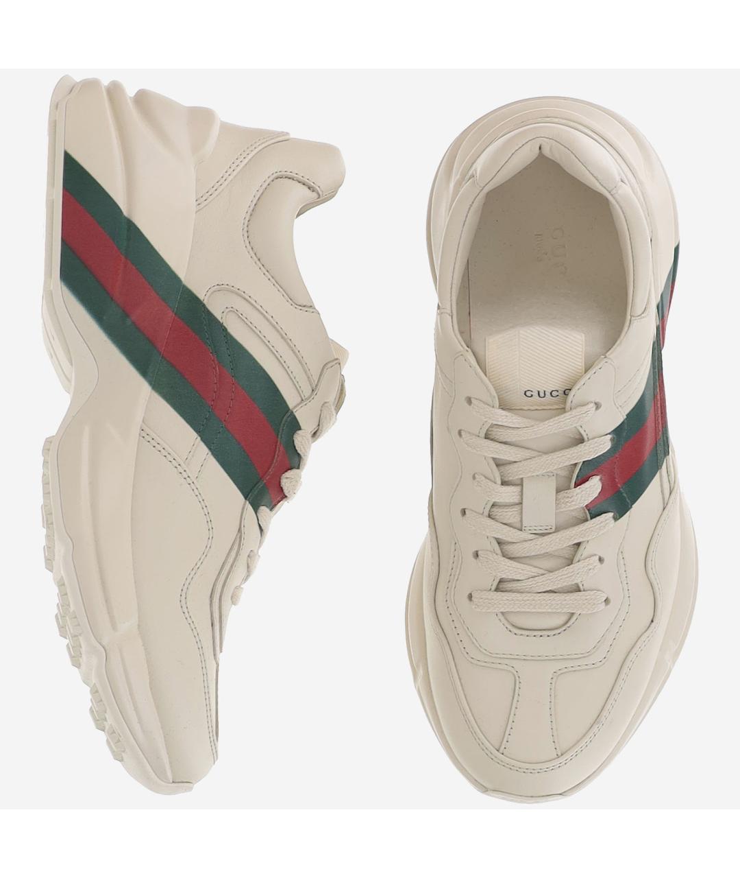 GUCCI Бежевые кожаные кроссовки, фото 2