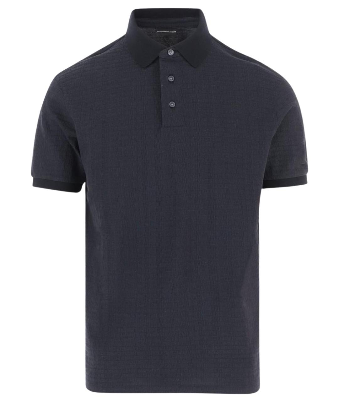EMPORIO ARMANI Темно-синее хлопковое поло с коротким рукавом, фото 1