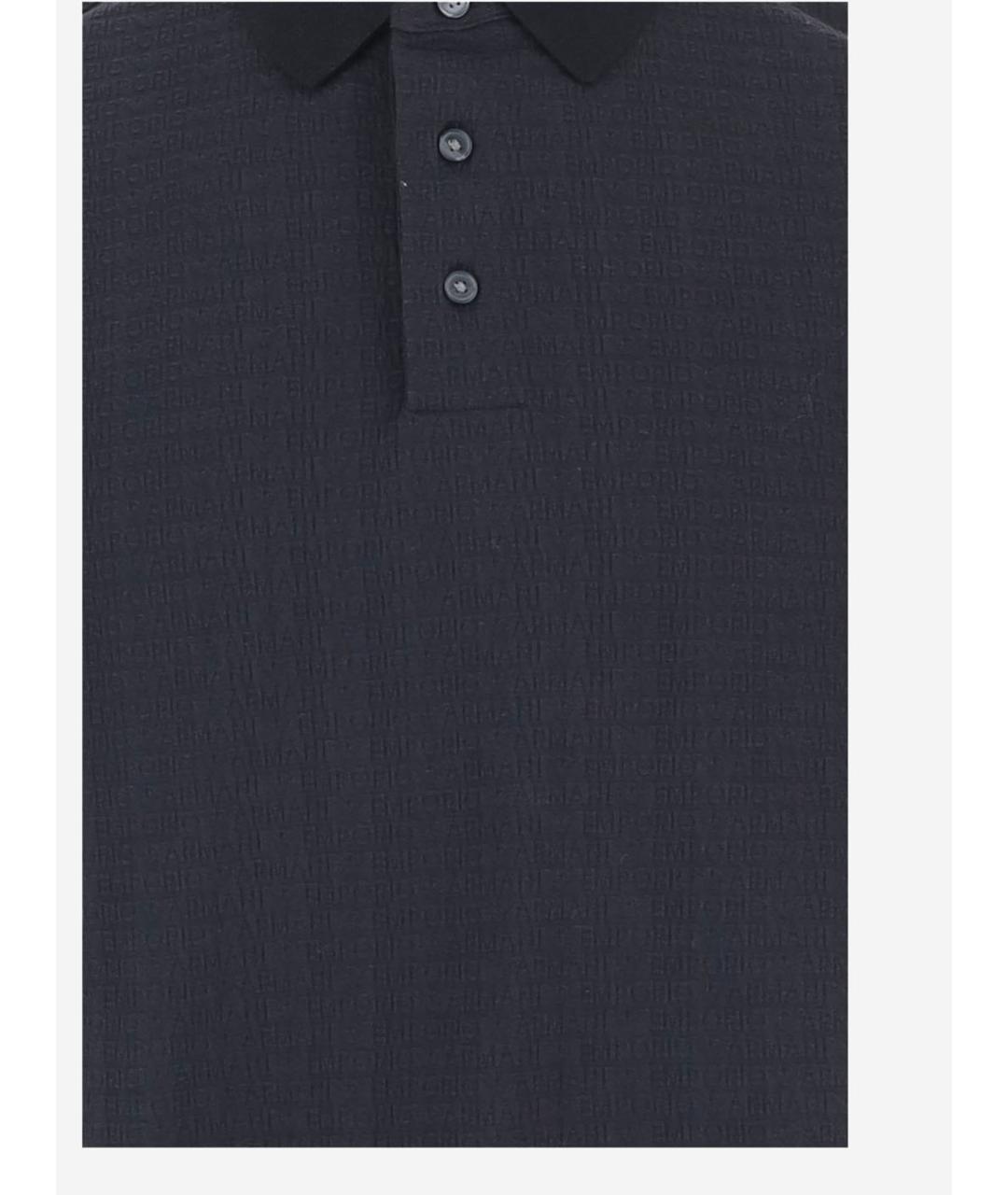 EMPORIO ARMANI Темно-синее хлопковое поло с коротким рукавом, фото 3
