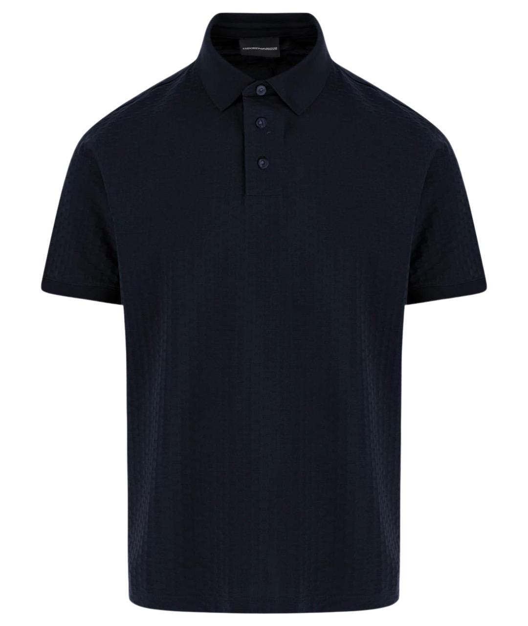 EMPORIO ARMANI Темно-синее хлопковое поло с коротким рукавом, фото 1