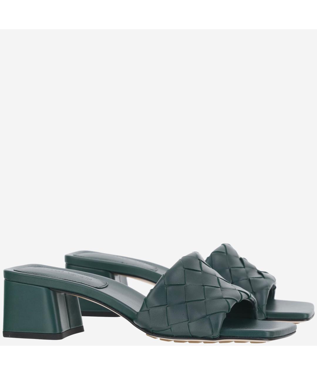 BOTTEGA VENETA Зеленые кожаные мюли, фото 2